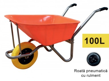 Roaba 100L (orange - plastic) cu roată pneumatică cu rulment