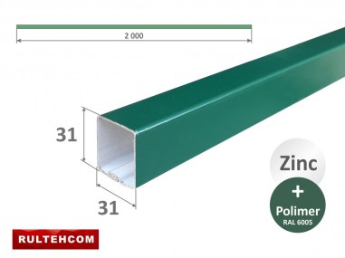 Țeava zincată și vopsită 31x31x0,8mm L-2m RAL 6005