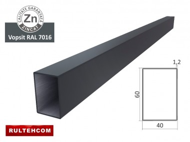 Țeava zincată și vopsită 60x40x1,2mm L-2,0m RAL 7016