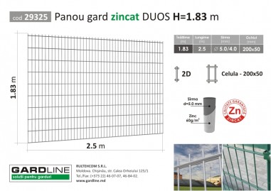 Panou DUOS Н-1,83m L-2,5m D-5,0/4,0mm zincat