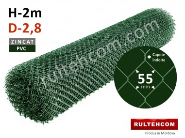 Plasă Rabiț 55х55mm D-2,8mm H-2m L-10m zinc + PVC