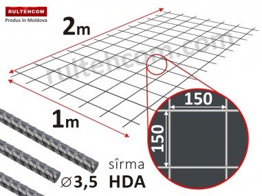 Сетка для армирования ВР 150х150x3,5мм 1х2м HDA